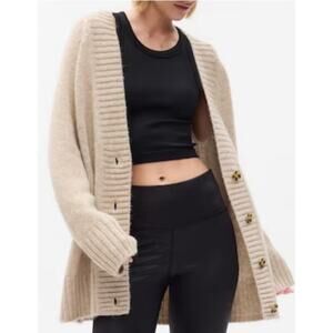Gap Blanket Boyfriend Long Cardigan Oversized Medium Beige Cottagecore Granny